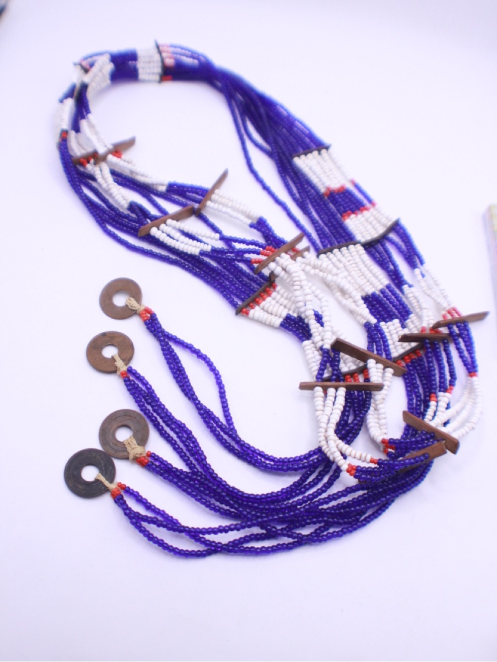 Vintage East African Coin Beaded Lariat Necklace 60”